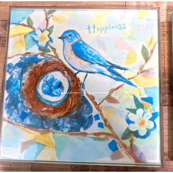 4 Watercolors Flowers Tempered Wine Drink Glass Coaster Set Linda Altshuler - Picture 3 of 7